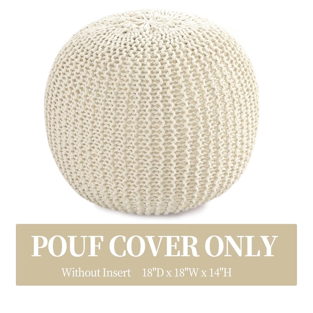 Cream Knit Pouf Ottoman Cover - Picture 2 of 8